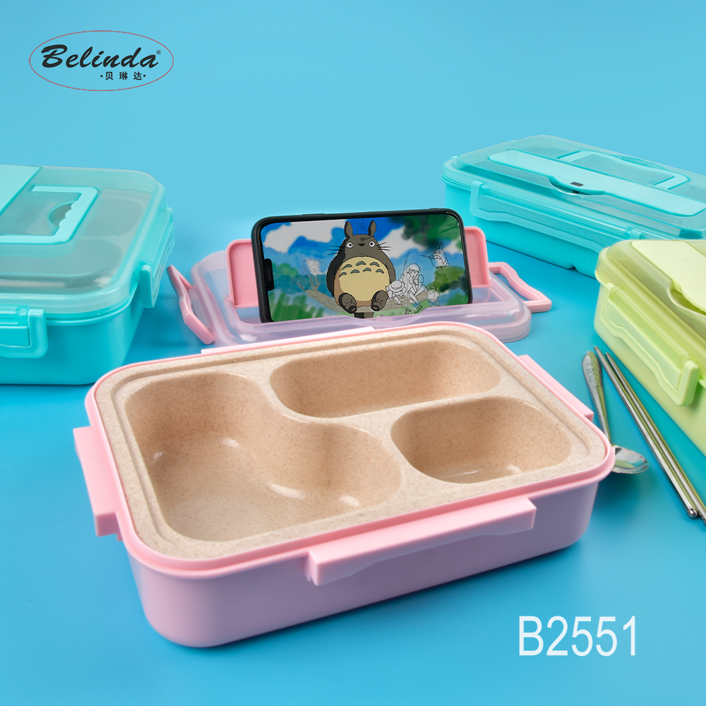 Friendly Wheat Straw and PP Plastic Tiffin Bento Lunch Box Compartment with Tableware