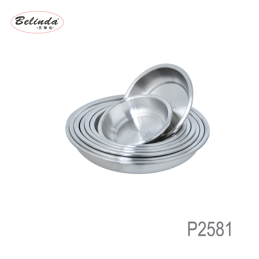 Stainless Steel Round Serving Tray Set Dish Plate Round Food Tray Deep Plate Sets With Double Handle