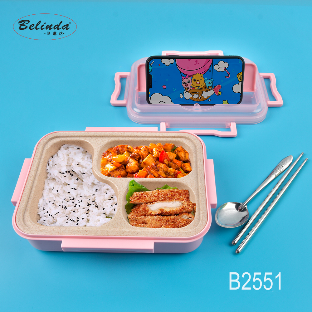 Friendly Wheat Straw and PP Plastic Tiffin Bento Lunch Box Compartment with Tableware
