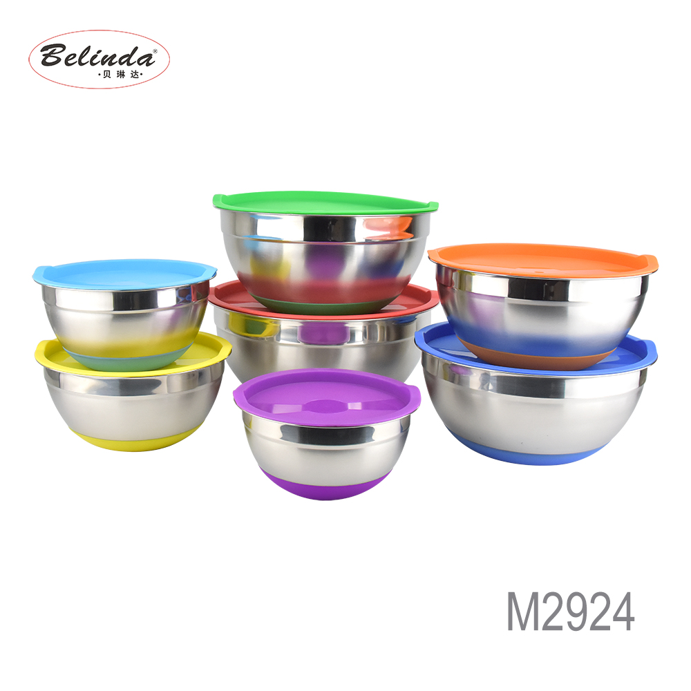 Wholesale Non Slip Silicone Bottom Stainless Steel Salad Bowl with Lid