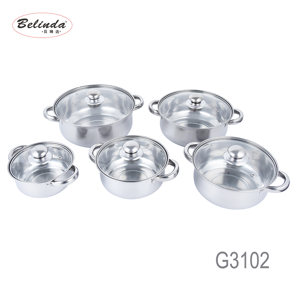 Home Kitchen Ware Metal Stainless Steel Cooking Pot Cookware Set 5 Pcs