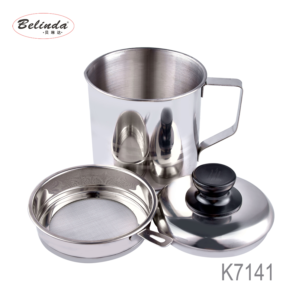 High Quality Metal Bacon Grease Container With Strainer Household stainless steel oil pot