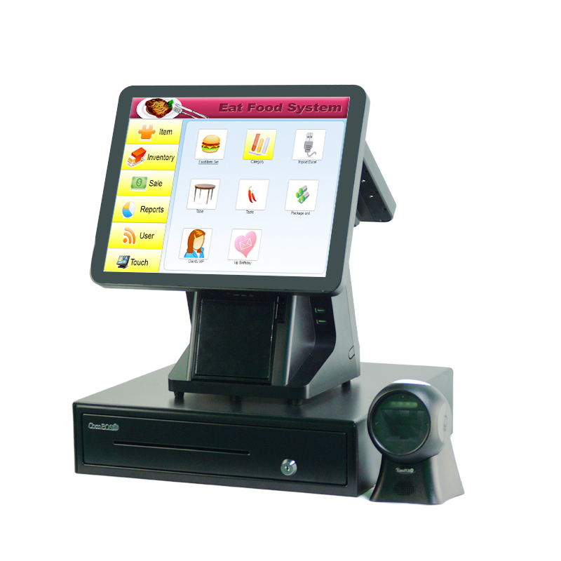 ComPOSxb, UerPOS - POS1520 Tela de toque duplo POS Máquina Restaurante Supermercado POS Impressora POS embutida Leitor de código de barras RFID Sistema POS de toque
