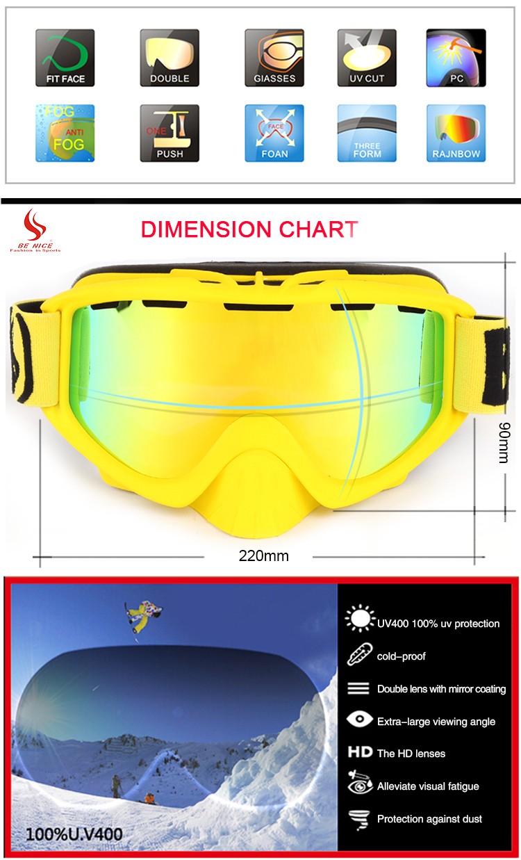 Supply Full UV protetionremovable nose guard wide view ski glasses SNOW
