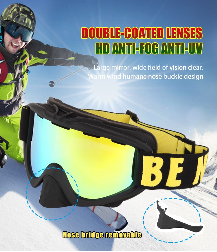 Supply Full UV protetionremovable nose guard wide view ski glasses SNOW