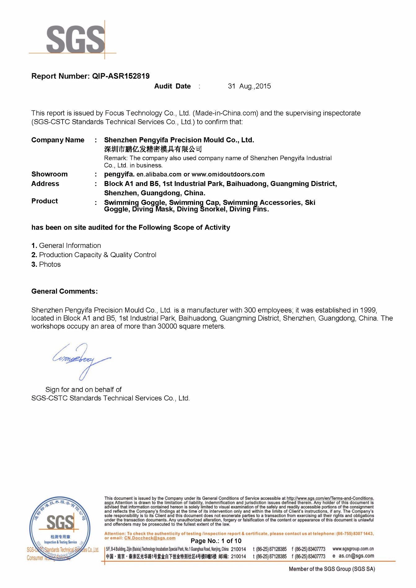 PYF have SGS Certificate Approved