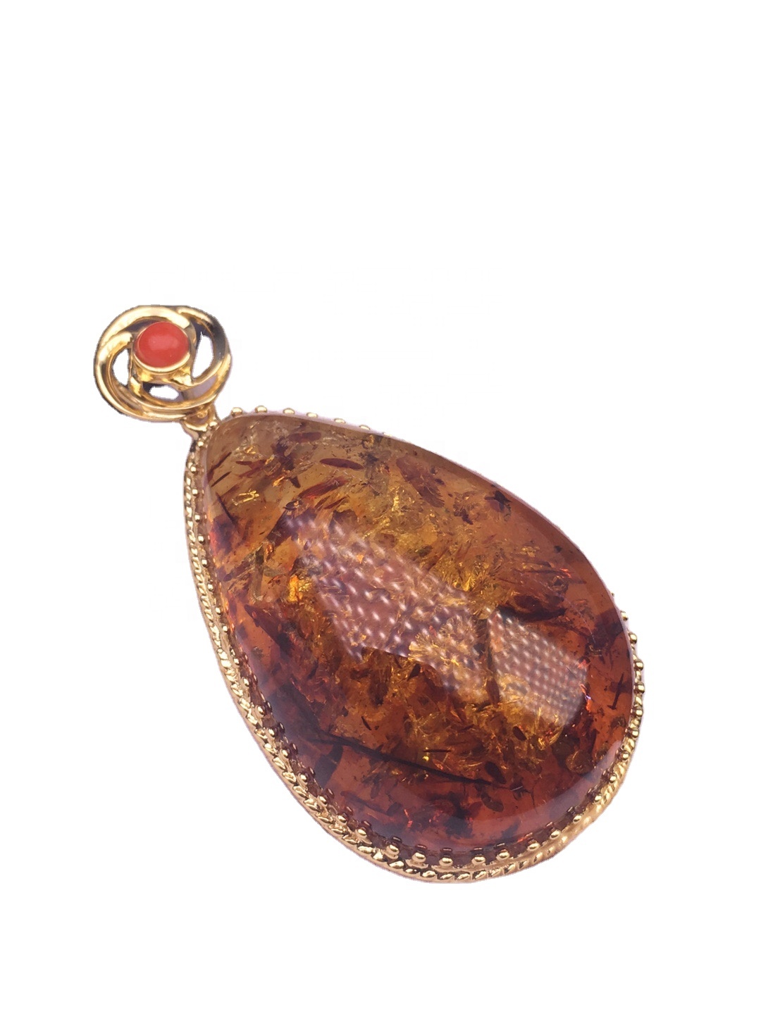 Rare Red Baltic Amber Drop Pendant.amber smed pendant.gold plated pendant. 17
