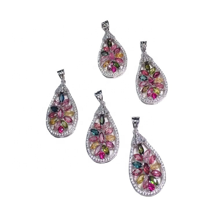 Natuerlike sjarmante kleurige tourmaline pendantwetter-drop Foth-sieraden 17