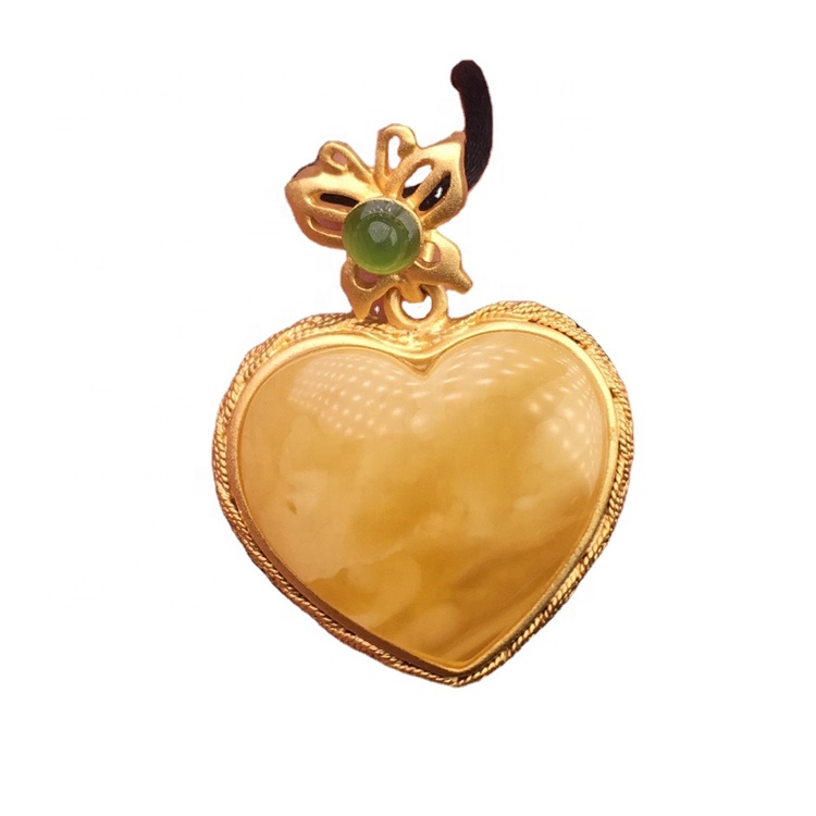 Pendant b'forma ta 'qalb / pendant miksi bid-deheb / żmeraldi pendant ambra 17