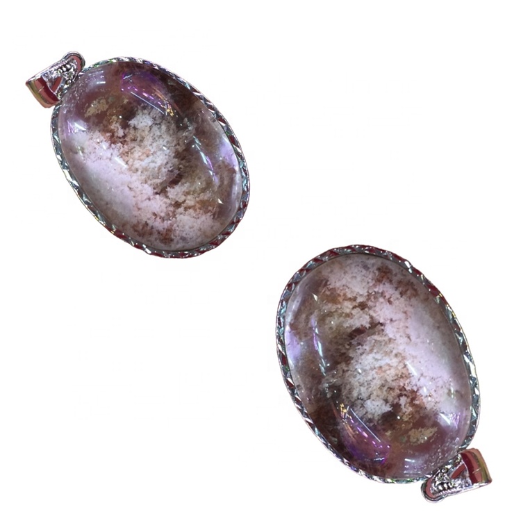 Forma ovalada Phantom Rutilated Phantom Cartz CRYSTAL BEAD Xoias Pendentes 17