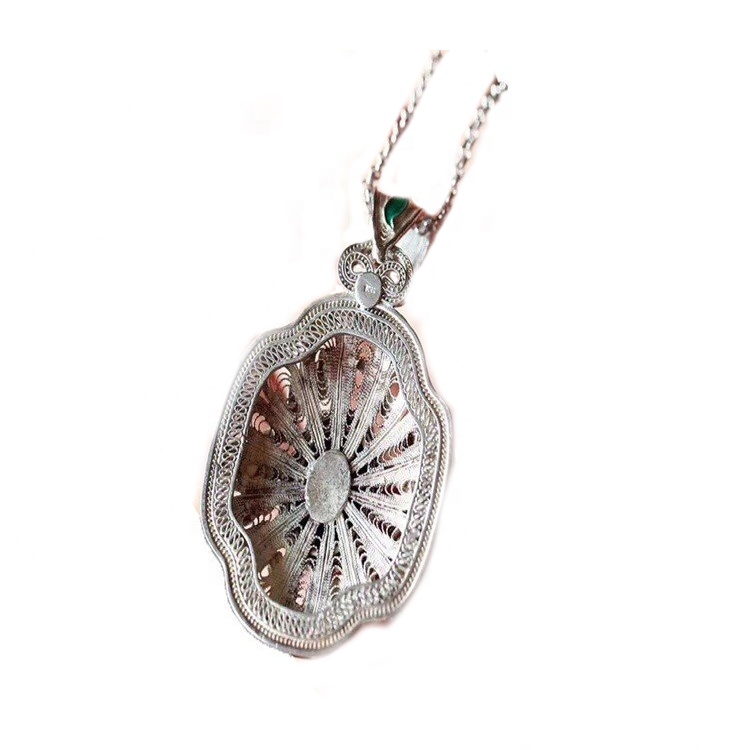 Elegant Blue Lapis Đá quý Mặt dây chuyền hình bầu dục Người phụ nữ Trang sức bạc Sterling 17