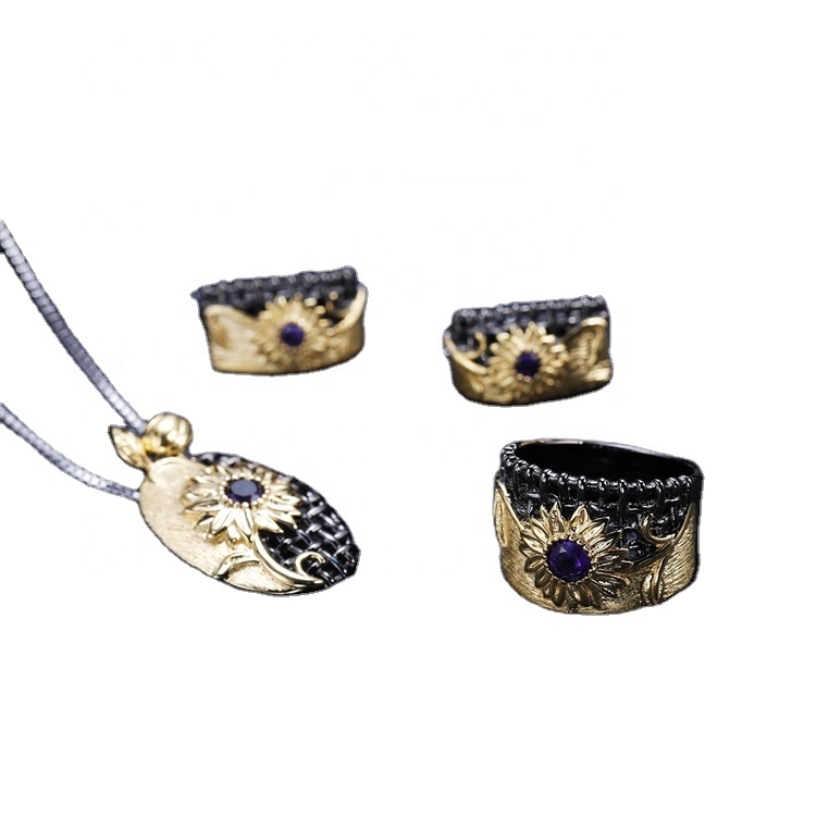 925 Posrebrzany Nowy Projekt Fine Sun Kwiat Kształt Biżuteria Kwiat Kolczyki 24