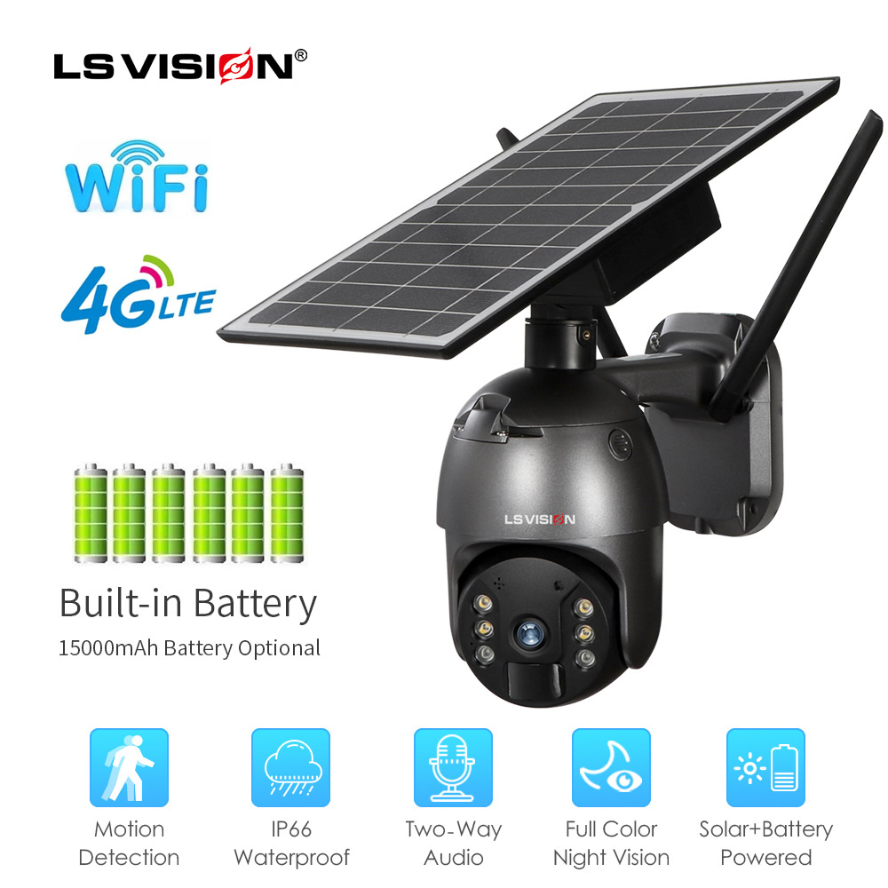 LSVISION - 4G Sim Card LTE PTZ Solar Panel IP Camera Outdoor Waterproof  Wireless P2P PIR Alarm