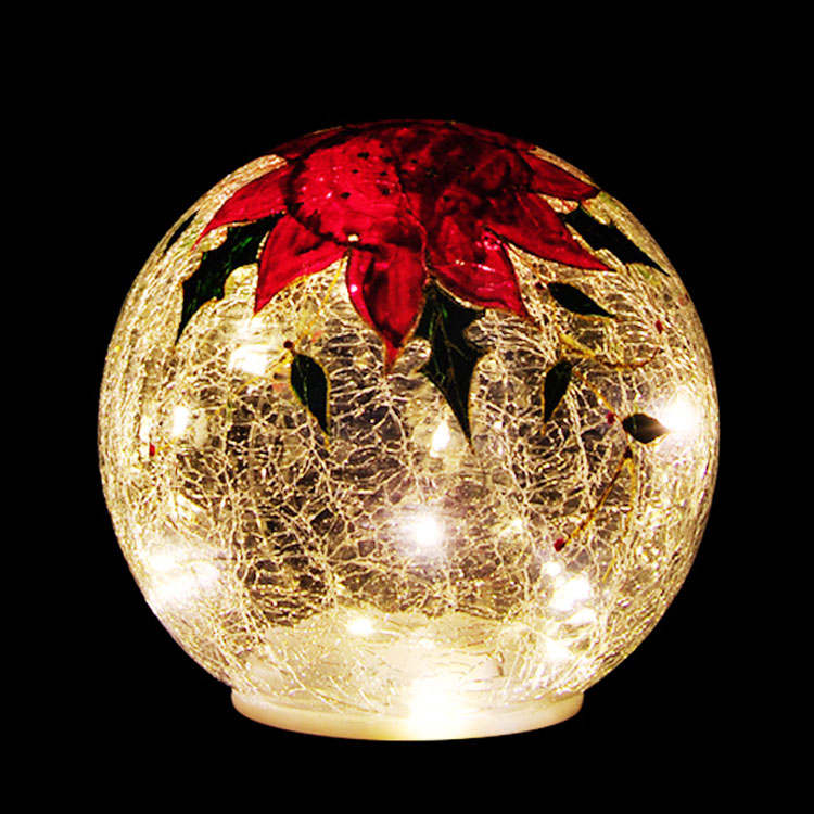 Guanmei - Set of 3 Illuminated Crack Glass Spheres Ball with painted Maple Leaf Glass Christmas Decorations