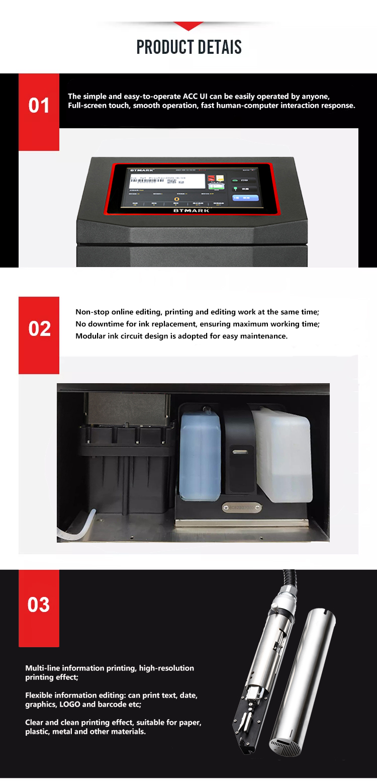 BTMARK W7 Series Professional Industrial Expire Date Inkjet Printer Coding Machine for bottle bags printing