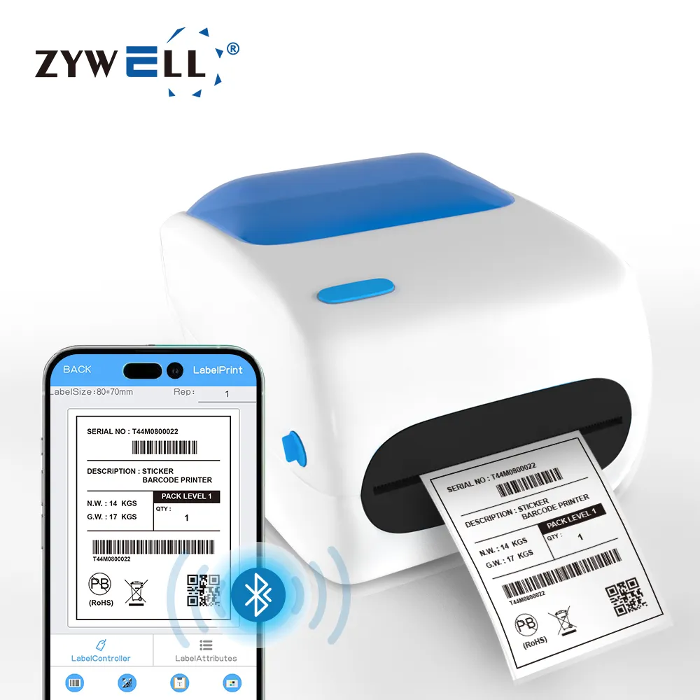 ZYWELL - 4x6 thermal printer ZY910 Zywell imprimante 108mm thermal label printer machine a6 waybill printer USB+BT
