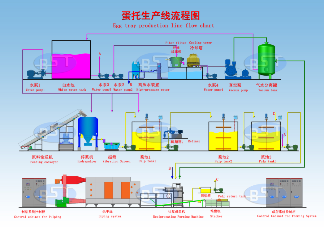 BST ET6000 Automatic Pulp Molding Egg Tray/Coffee Cup Tray/Fruit Tray Making Machine