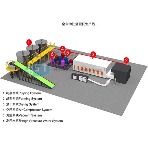 BST ET6000 Automatic Pulp Molding Egg Tray/Coffee Cup Tray/Fruit Tray Making Machine