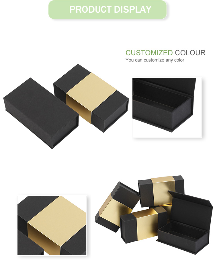 Custom Gold Rose Black Paper Packaging Emboss magnetic box packaging with sleeve