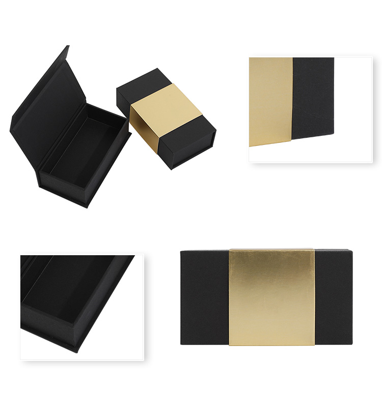 Custom Gold Rose Black Paper Packaging Emboss magnetic box packaging with sleeve