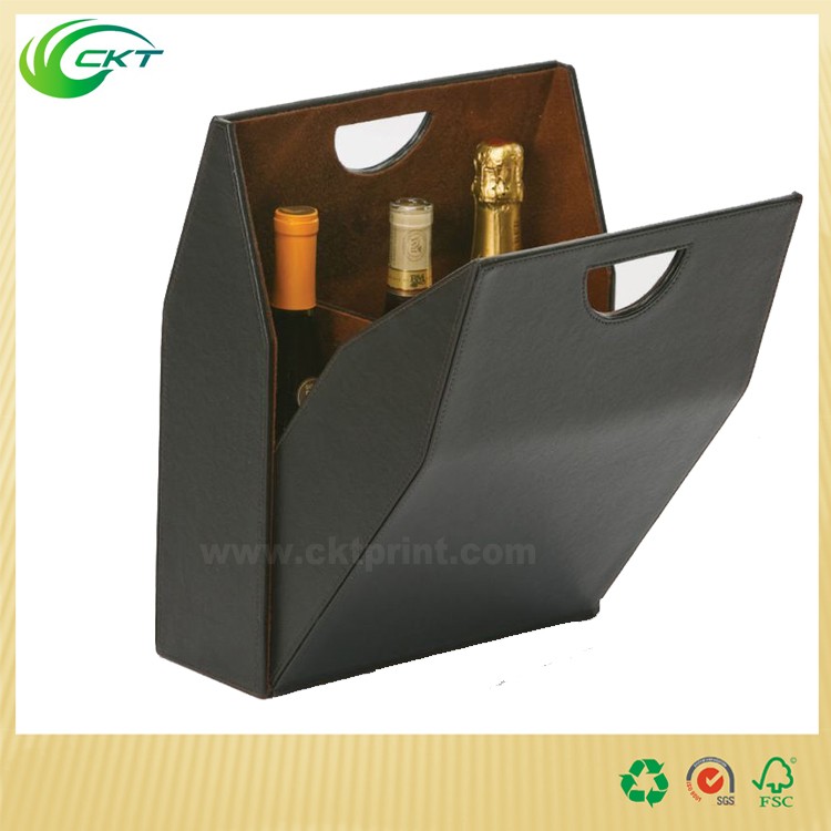 Three Pack Die Cut Corrugated Cardboard Paper Packaging Liquor Bottle Wine Gift Box With Handle