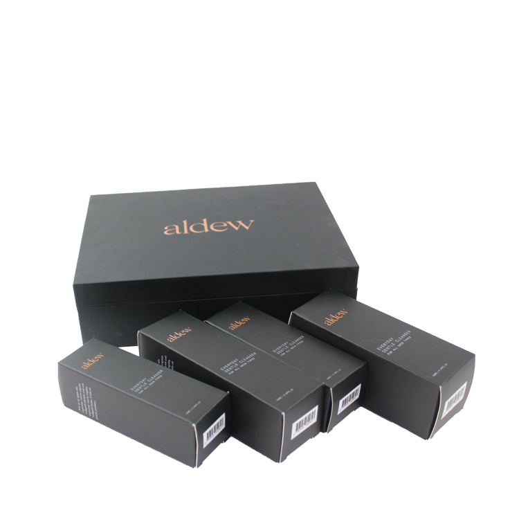Luxurious Cardboard Black Matte Cosmetic Bottle Packaging with EVA Foam Insert