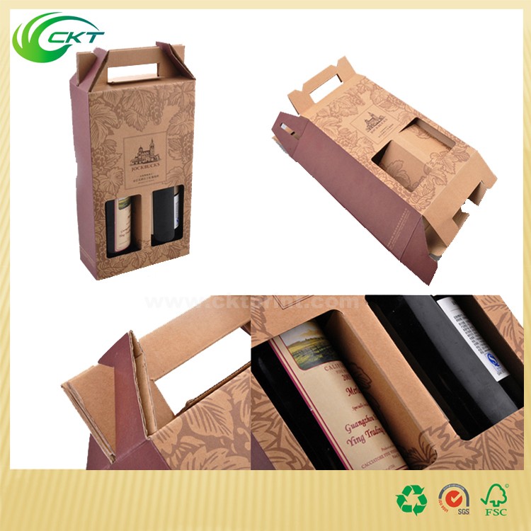 Three Pack Die Cut Corrugated Cardboard Paper Packaging Liquor Bottle Wine Gift Box With Handle