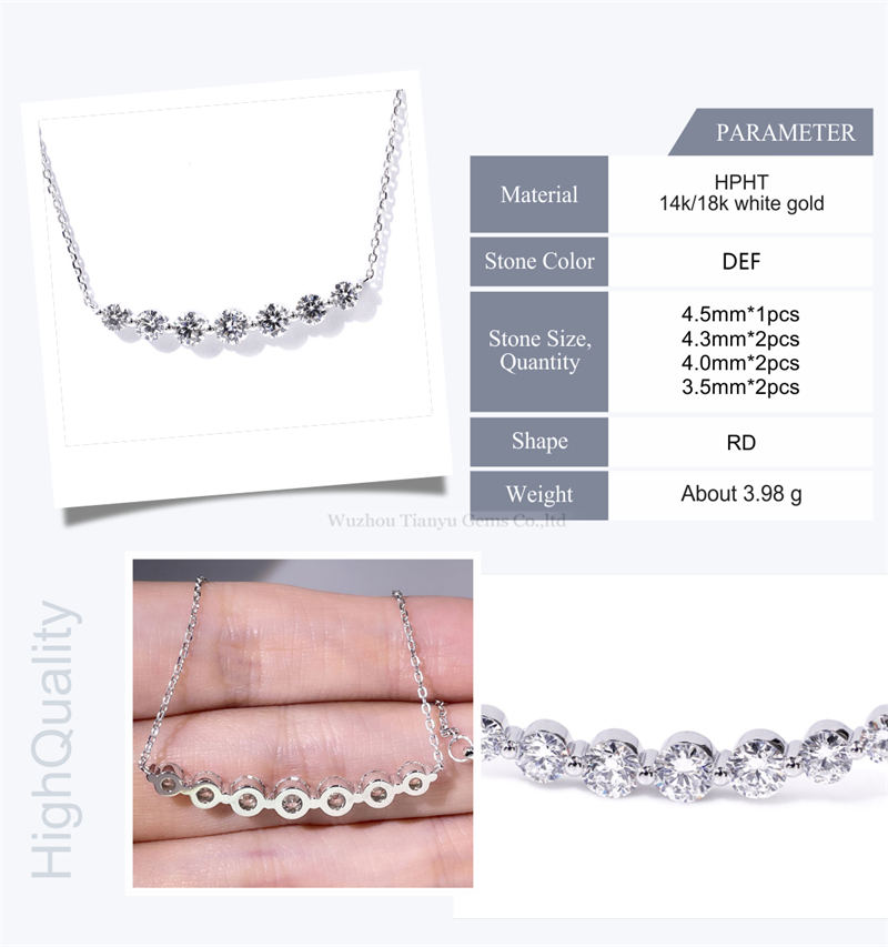 Tianyu Gems Customized 10K 14K 18K White Gold Colorless Brilliant Lab Grown Diamond Chain Necklace