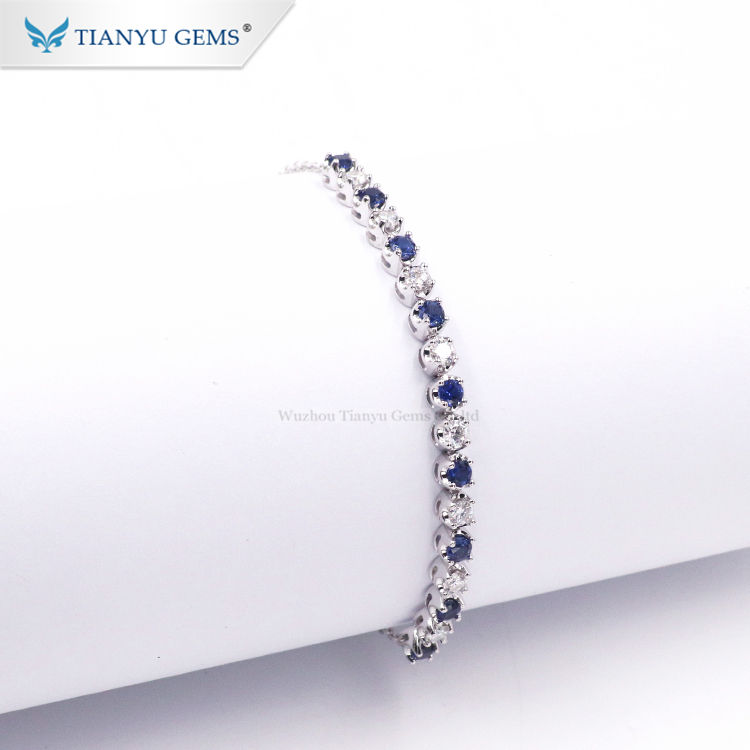Afdeling Verdensrekord Guinness Book Afgang til Tianyu gems blå og hvid moissanite diamant guld moissanite armbånd design  til dame armbånd armbånd ankelkæder