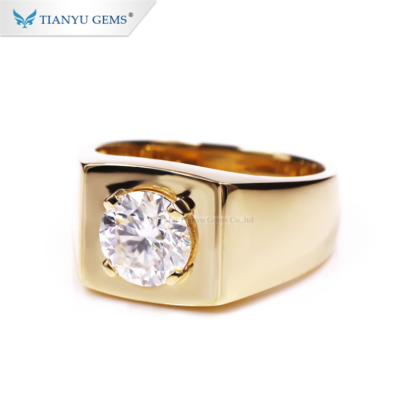 Tianyu gems 2ct moissanite diamonds ring pure 14k /18k yellow gold men ...