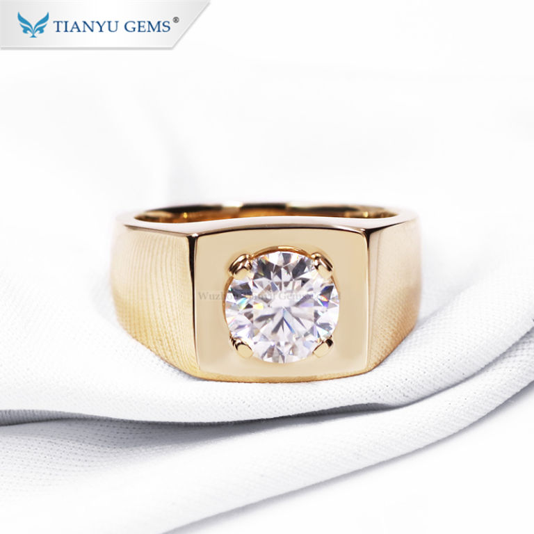 Tianyu gems 2ct moissanite diamantes anillo puro 14k /18k oro hombres anillo para boda