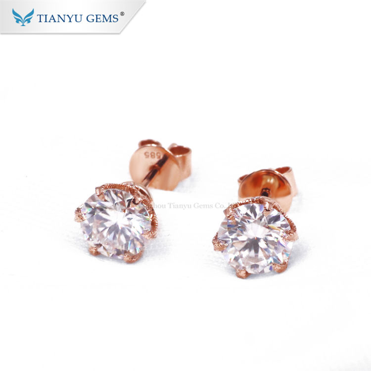 Tianyu ædelstene - Tianyu 14k/18k solidt rosa guld øreringe 6mm 0,75ct moissanitie øreringe til damer Øreringe