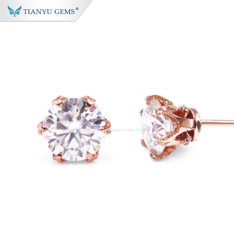 Tianyu Gems Tianyu Customized K K Solid Rose Gold Earring Mm Ct Moissanitie Stud