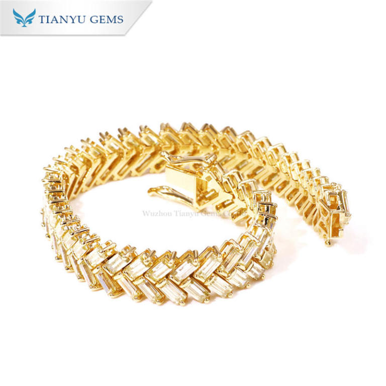 Tianyu gems 10K 14K 18K Solid Guld 2,5*5M Diamond Moissanite Tennis Armbånd Til Mænd Armbånd Armbånd Ankelkæder