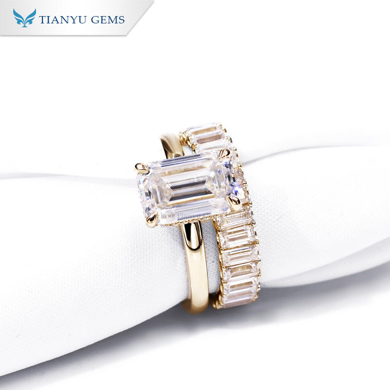 Tianyu gems emerald cut moissanite diamonds pure 14k gold Cocktail 