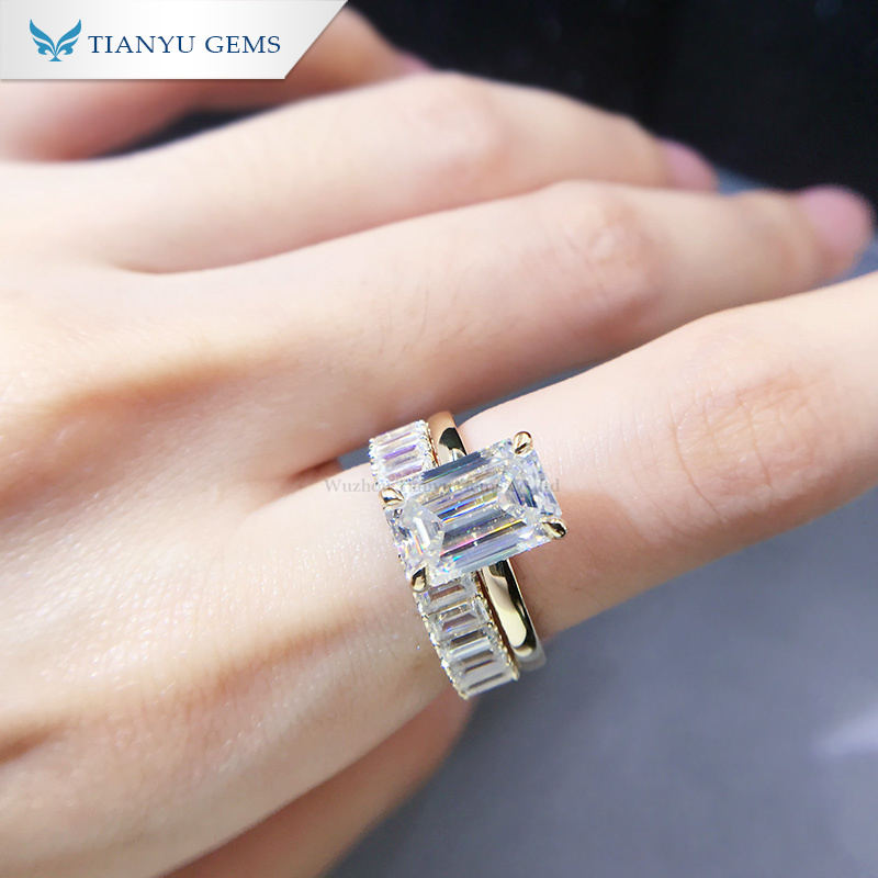 Tianyu gems emerald cut moissanite diamonds pure 14k gold Cocktail 