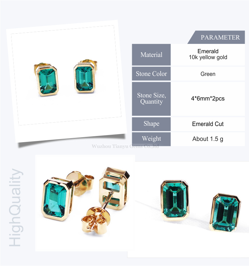Tianyu Gems Customized Synthetic Gemstone 10K Yellow Gold Jewelry Earring For Women