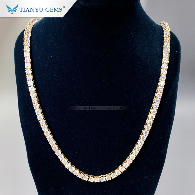 Tianyu customized 14k/18k yellow gold necklace 4.5mm round heart&arrow cut colorless moissanite necklace