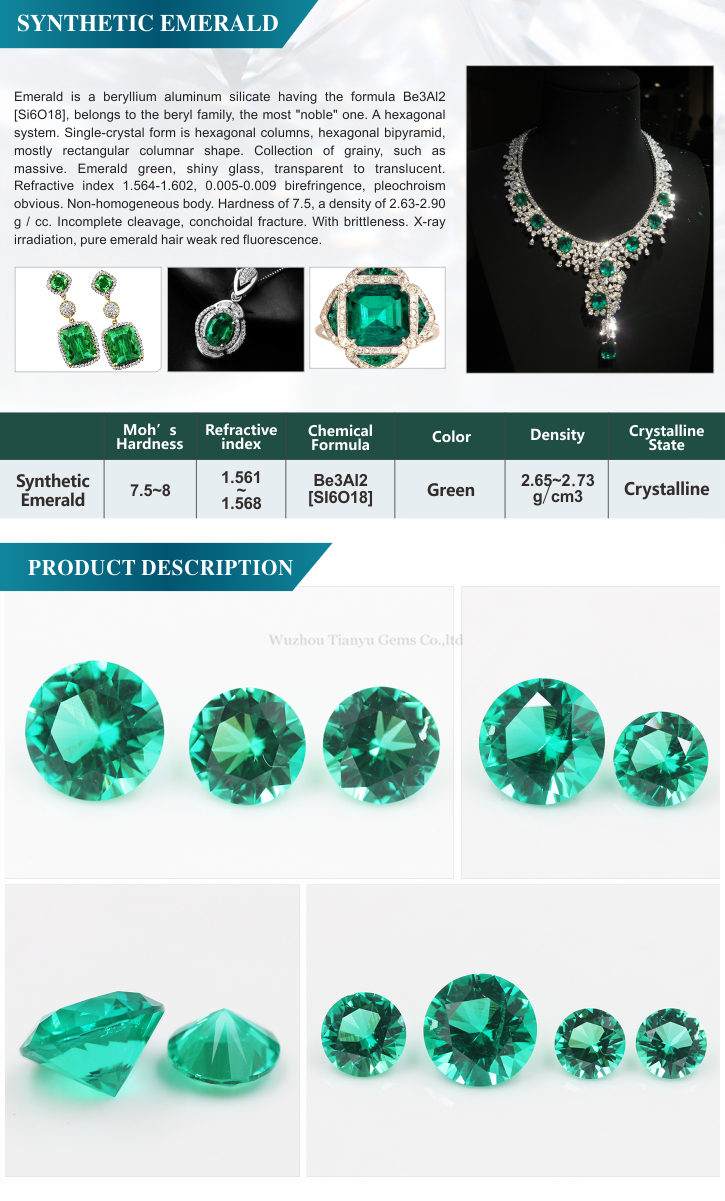 Good clarity round shape hydrothermal synthetic emerald