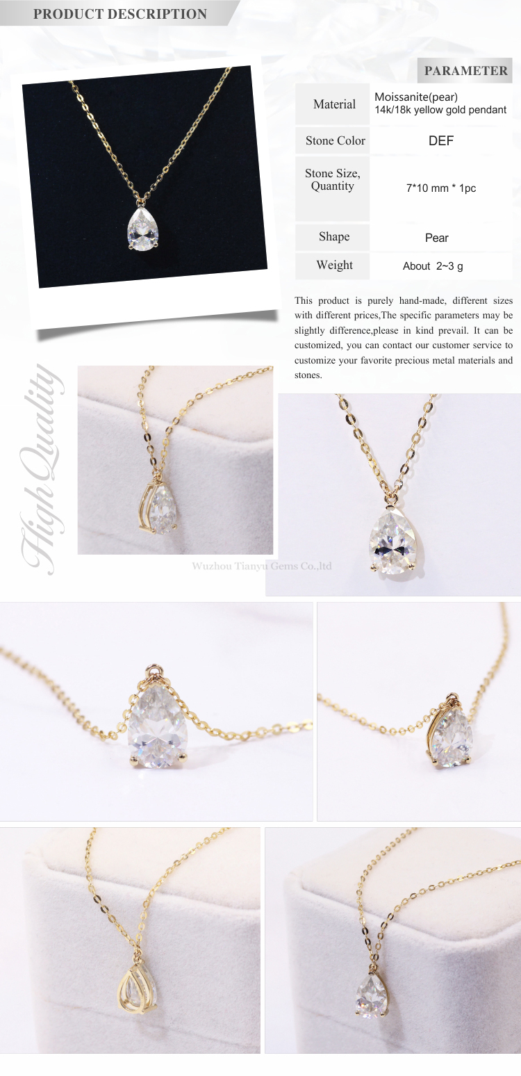Tianyu Gems New style one carat foreverone round brilliant lab grown custom moissanite jewelry necklace