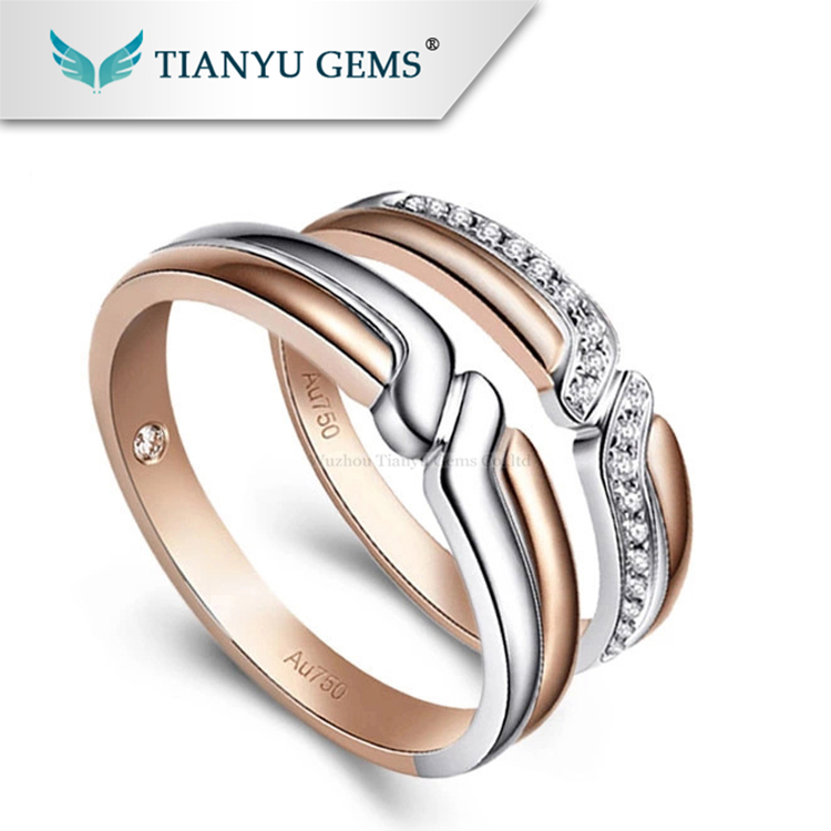 Tianyu宝石純金モアッサナイトダイヤモンドカップルリング結婚指輪セット