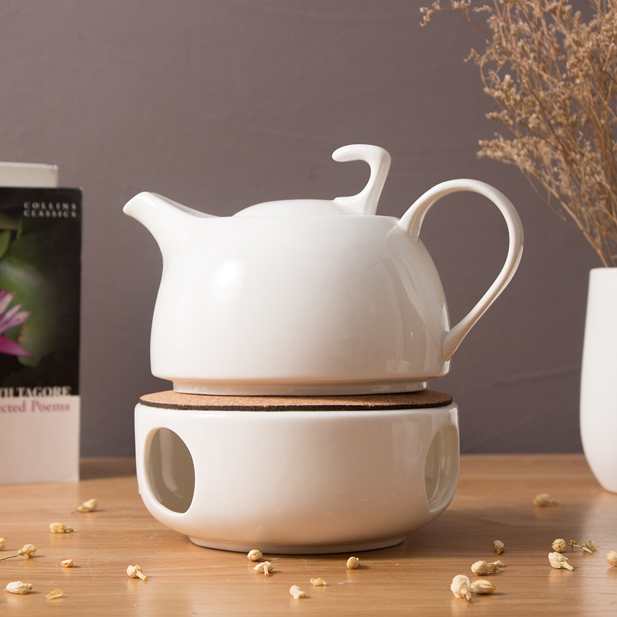 wholesale custom logo porcelain teapot with infuser and candle warmer luxury ceramic tea pot with warmer