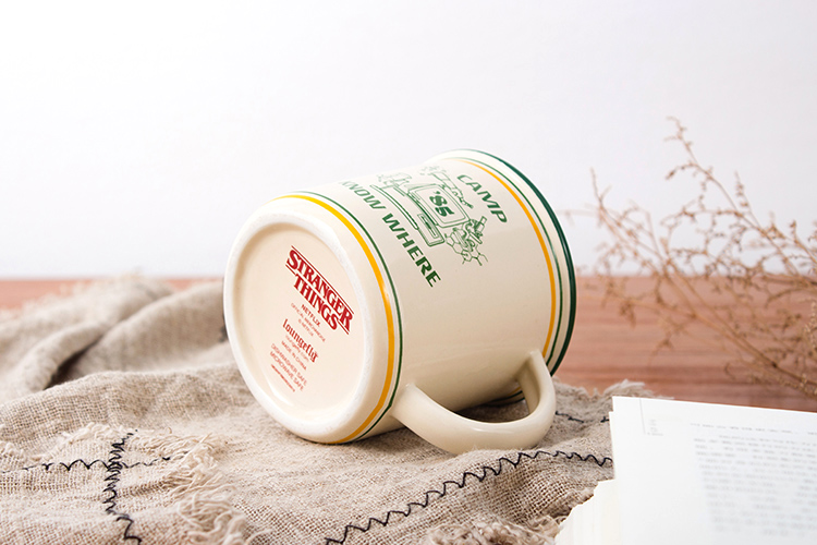 Custom logo camping mug wholesale hand printing yellow ceramic coffee tea mug for branding promotion advertisement