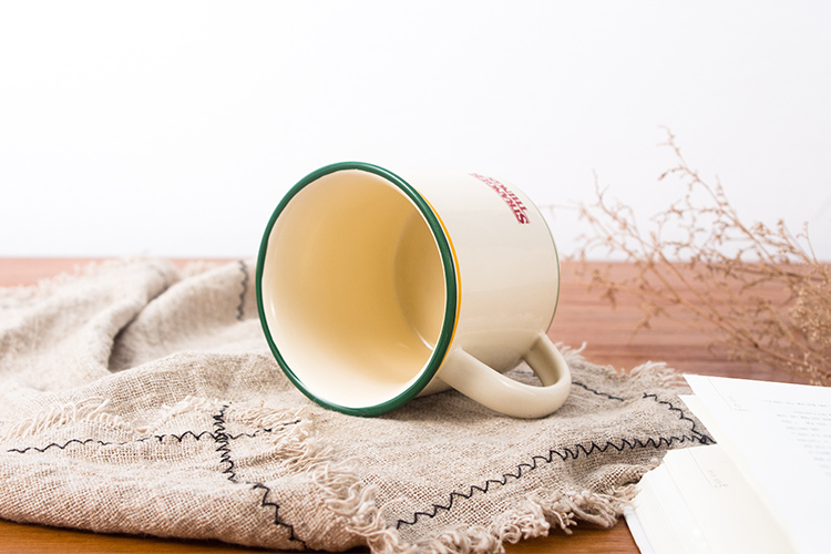 Custom logo camping mug wholesale hand printing yellow ceramic coffee tea mug for branding promotion advertisement