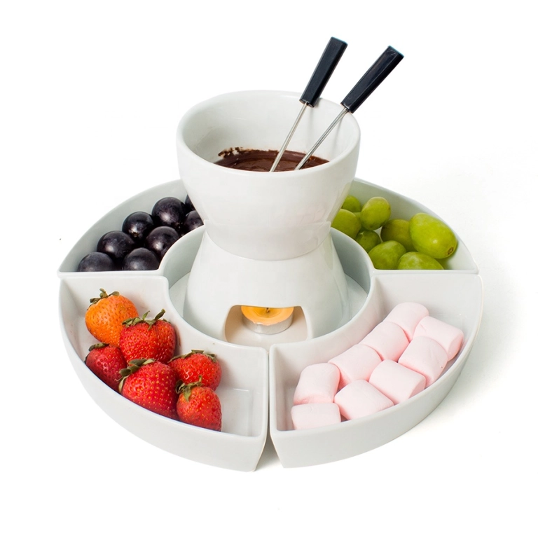 Ceramic Chocolate Fondue Burner Cheese melting Pot - Black and White