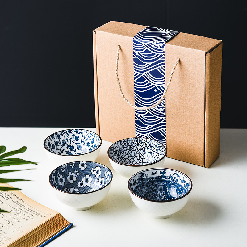 4.5inch custom printed japanese bowls blue and white porcelain bowl ceramic bowl