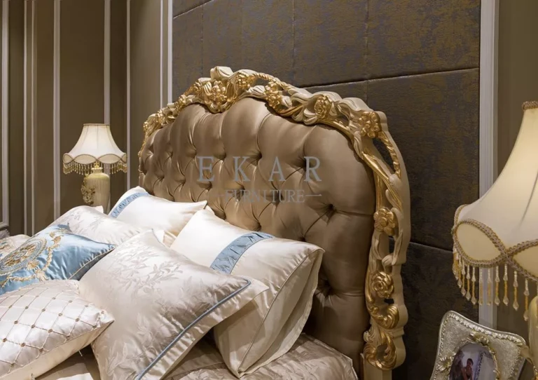 | handgeschnitztem Luxus-Kopfteil aus FB-105 Bett Rahmen, Luxus-Wohnmöbel mit antikes Stoff
