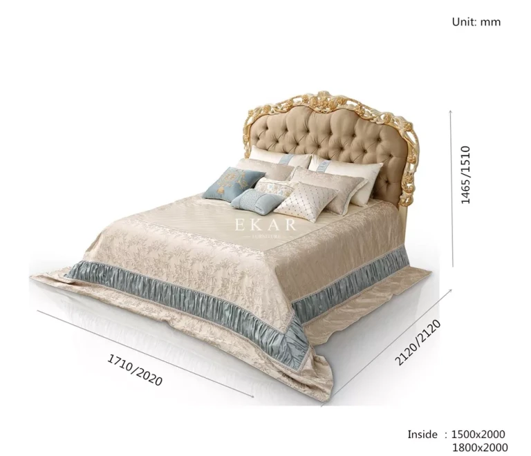 Luxus-Kopfteil Stoff antikes mit aus Rahmen, FB-105 Bett Luxus-Wohnmöbel handgeschnitztem |