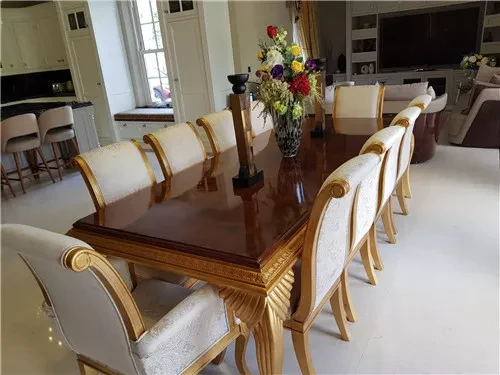 Luxury Long Big 10 12 14 16 18seater Chairs Carved Gold High Gloss Veneer Dining Table High Gloss Veneer Dining Table, How Big Of A Round Table To Seat 12