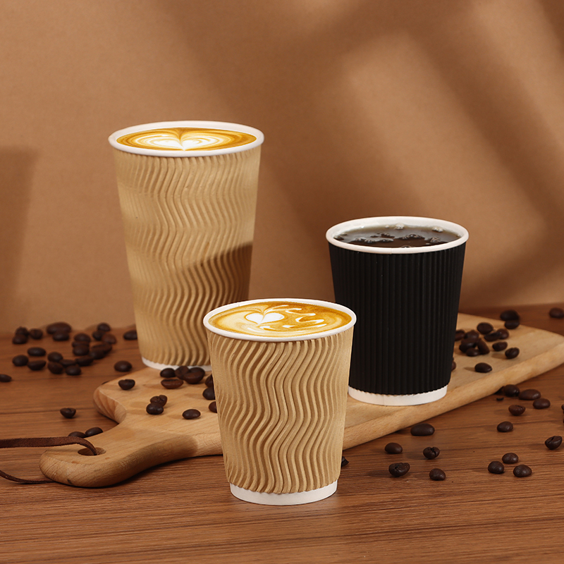 UNIQIFY® 16oz Red Ripple Double Wall Paper Disposable Coffee Cups